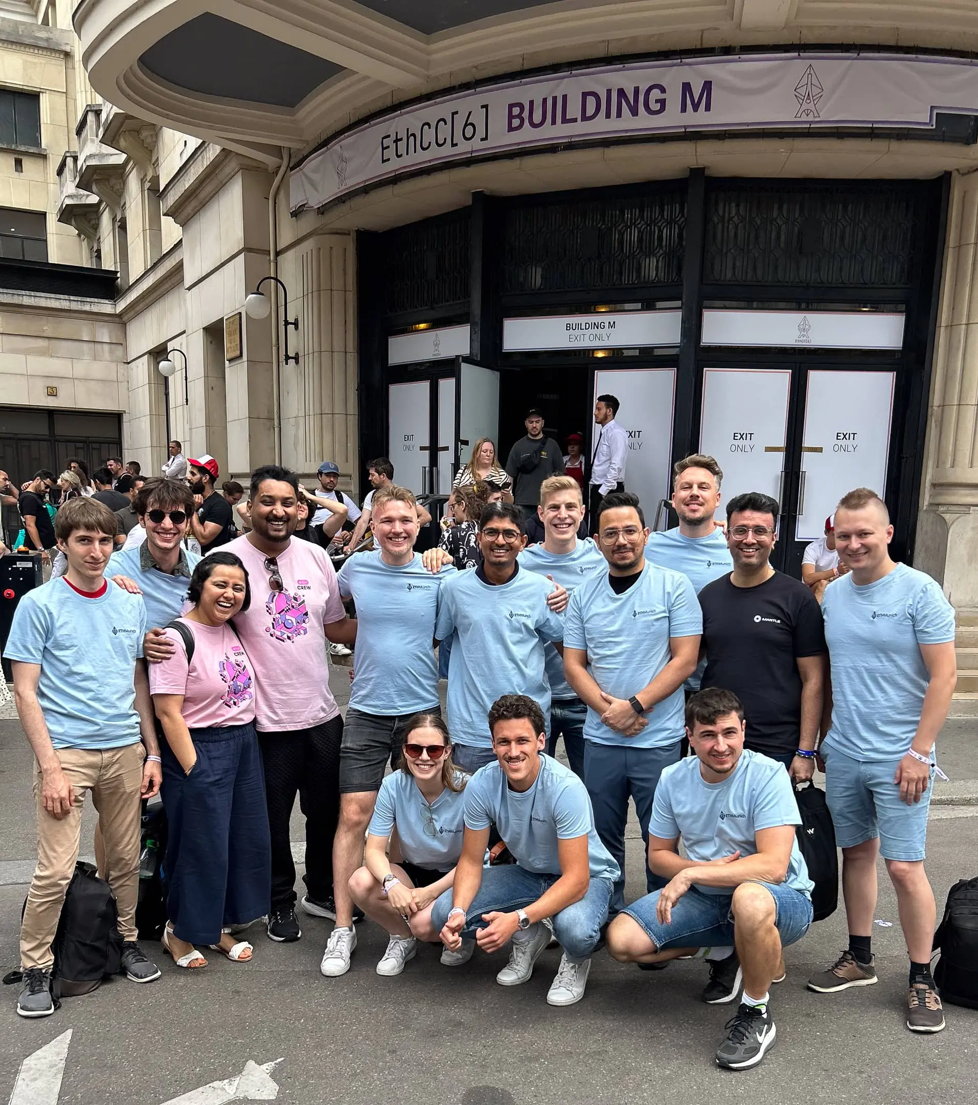 ETHMunich team outside of the EthCC Paris venue with cofounder of Polygon Sandeep Nailwal