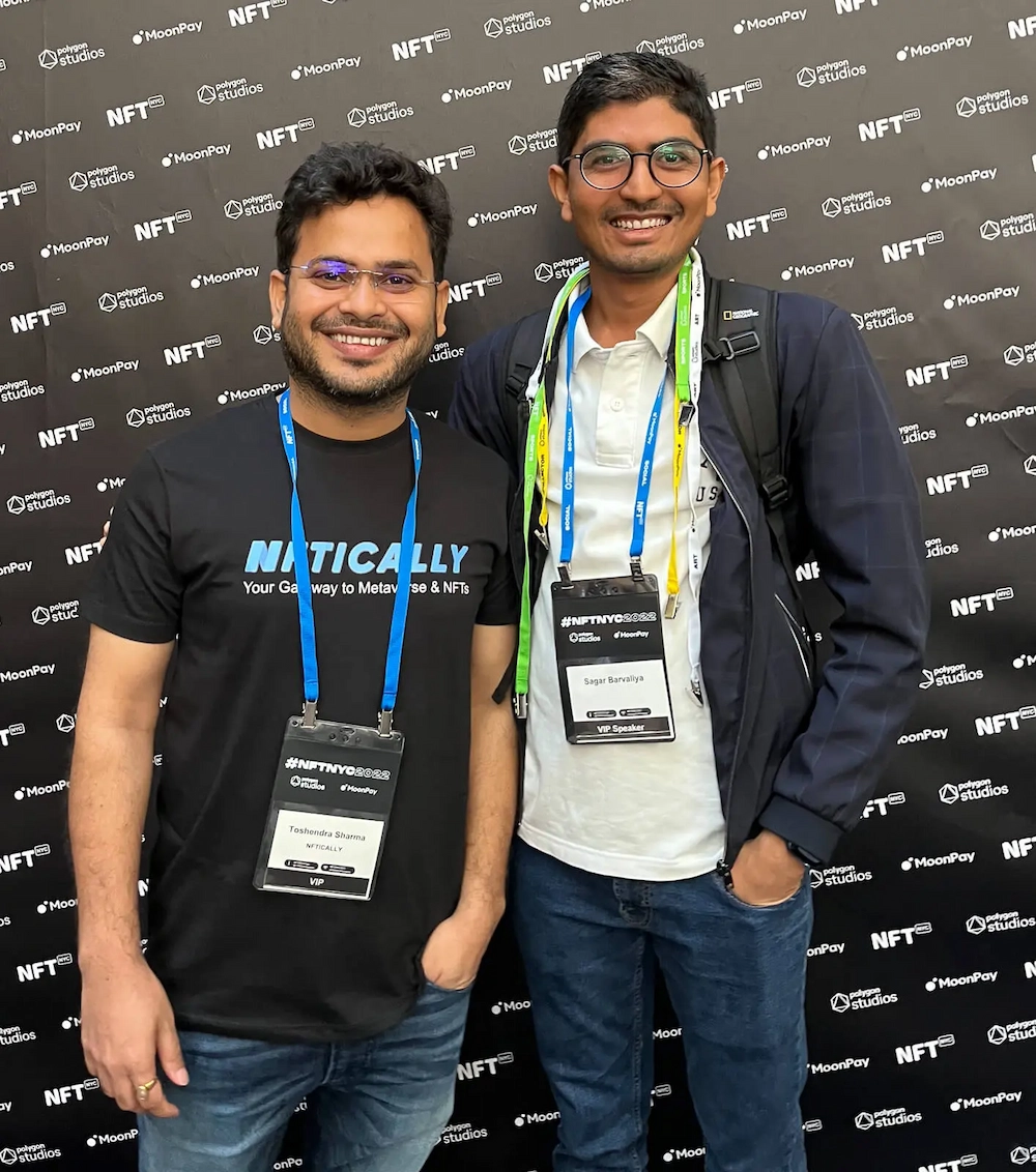 with Toshendra Sharma, Founder of NFTICALLY at NFT NYC