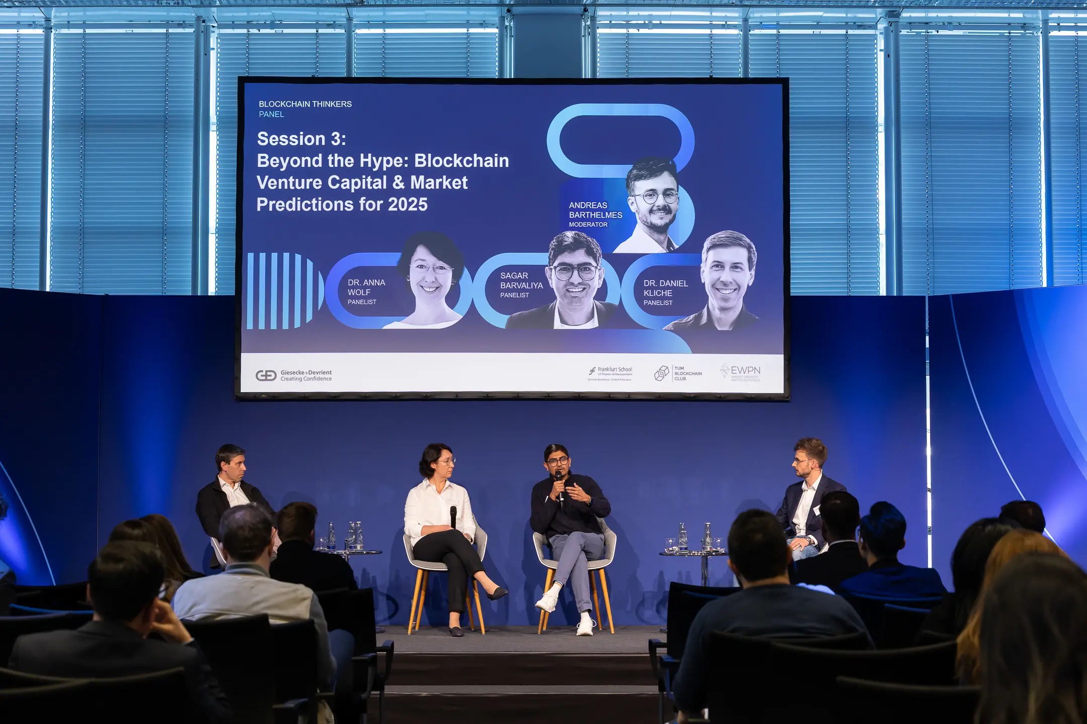 with Anna Wolf, Daniel Kliche and Andreas Barthelmes at Giesecke & Devrient's Blockchain Thinkers Event